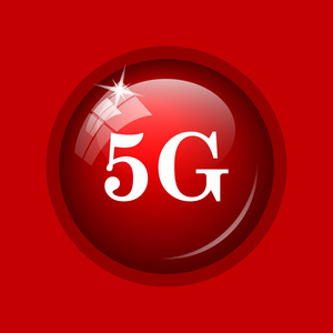 5g 图标。红色背景上的互联网按钮