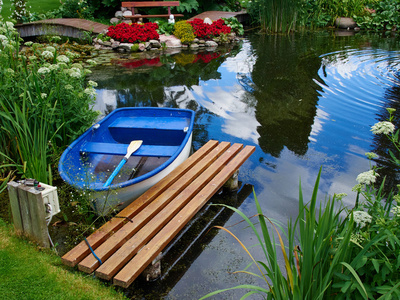 美丽的古典设计花园鱼池水百合