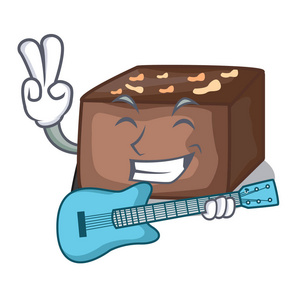 用吉他自制的甜蛋糕与杏仁和奶油卡通
