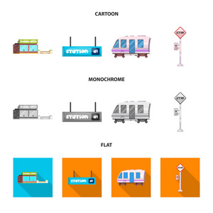 列车和车站图标的孤立对象。火车票股票矢量图集