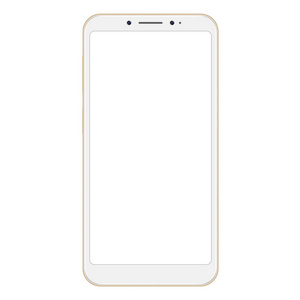 现实的金色智能手机被隔离在白色背景.