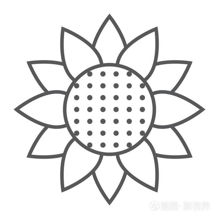 插画 向日葵细线图标, 自然和花卉, 花卉符号, 矢量图形, 一个白色