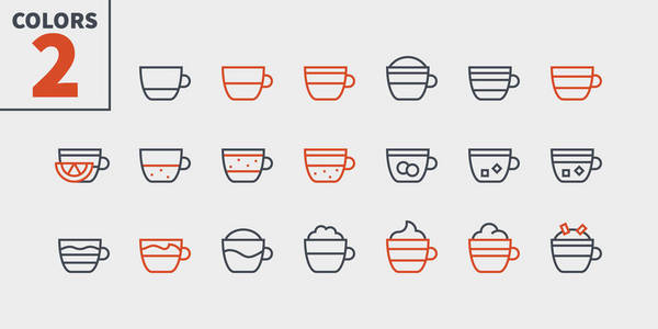 咖啡类食品 Ui 像素完美精心制作的矢量细线图标