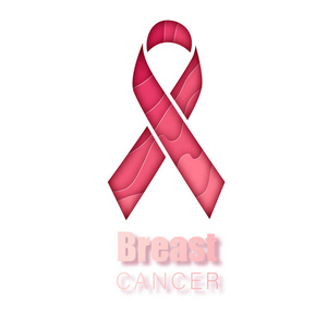 乳癌意识的象征。粉红色丝带。矢量剪纸粉红丝带乳腺癌意识符号。矢量插画 Eps 10