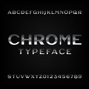 Chrome 字母字体。金属效果字母和数字