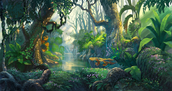梦幻森林背景插图绘画
