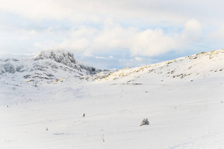 挪威贝托斯托兰雪山景观滑雪者图片
