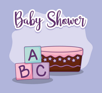 带蛋糕和积木的婴儿淋浴卡图片