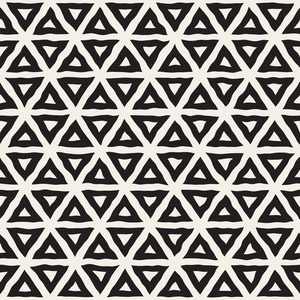 矢量无缝黑色和白色的手绘制的三角形图案线条