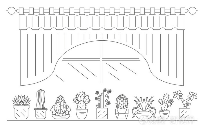 仙人掌与多肉植物的图标集 室内盆栽植物 细线设计插画 正版商用图片0snptw 摄图新视界