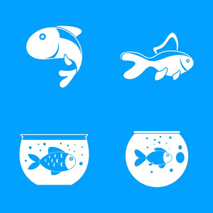 金鱼和鱼缸图标设置, 简单的风格