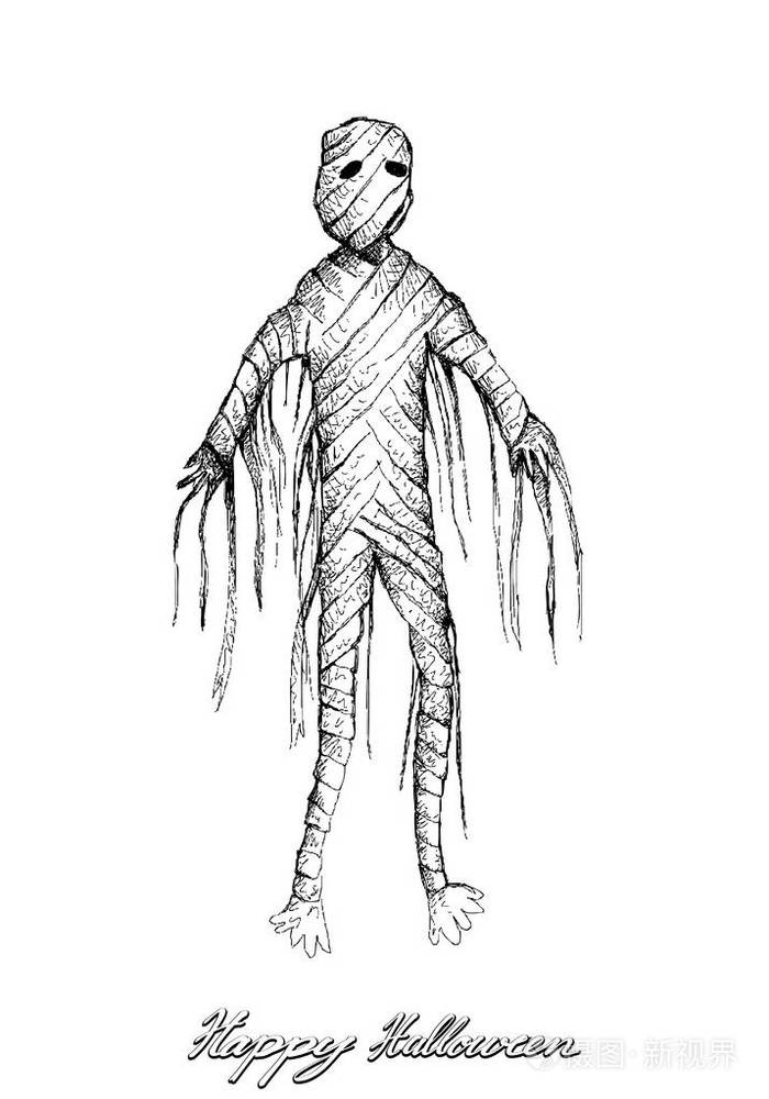 节日和庆祝, 例证手绘了木乃伊的剪影在白色背景被隔绝了