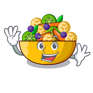 侦探卡通碗健康新鲜水果沙拉矢量插图照片