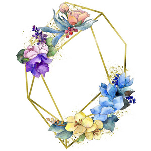 水彩五颜六色的花束热带花。花卉植物花。独立的插图元素。背景质地包装图案框架或边框的水彩画野花