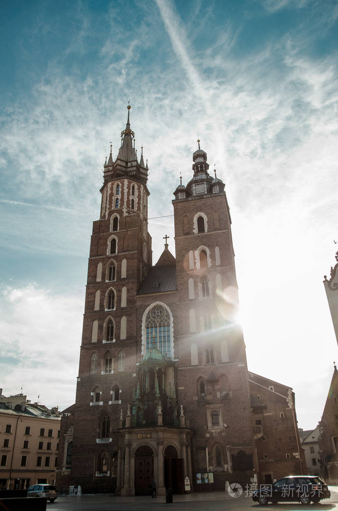 克拉科夫的旧建筑.历史建筑在老城市欧洲.在波兰的教会.克拉科夫的古