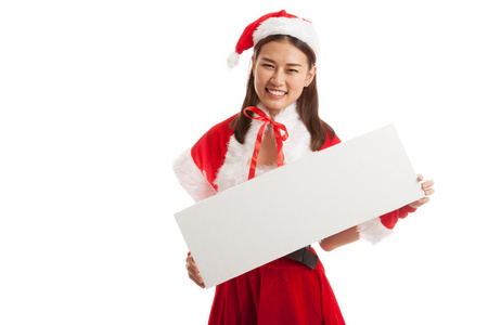 亚洲圣诞圣诞老人女孩与空白符号