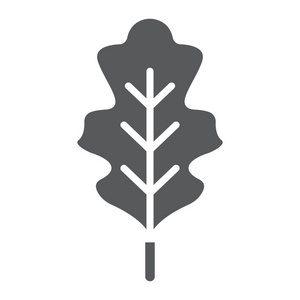 橡树叶字形图标, 自然和植物学, 树叶符号, 矢量图形, 白色背景上的固体图案