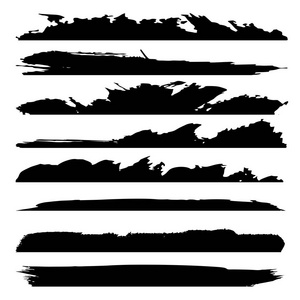 矢量集合艺术又脏又臭的黑漆手制作创意画笔描边设置隔离在白色背景。一组抽象 grunge 草图设计教育或图形艺术装饰