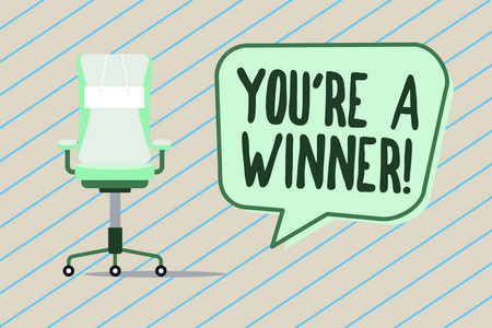 手写文字写作你是赢家。在比赛中赢得第一名或冠军的概念意义