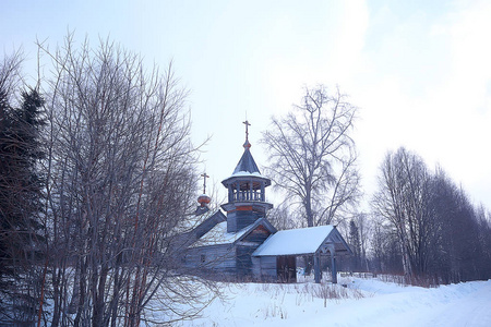 加拿大的木制教堂, 白雪皑皑的冬季景观, 基督教历史教堂