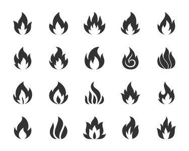 火焰黑色剪影图标矢量集照片