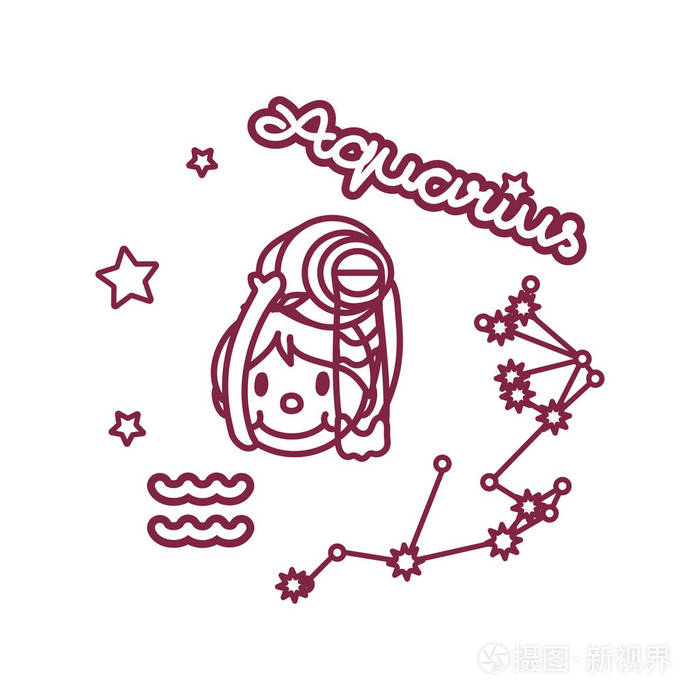 矢量线黄道带符号水瓶座星座