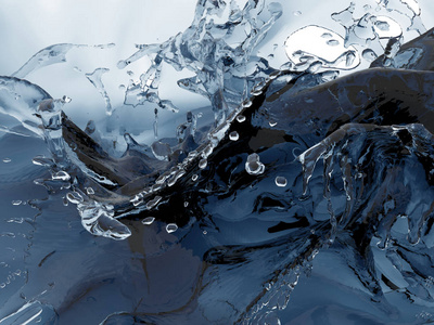 飞溅的蓝色波光粼粼的纯净水.抽象的自然背景.3d 渲染插图照片