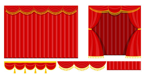 一套红色剧院窗帘和 lambrequins