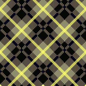 无缝的黑色和黄色对角线详细格子格子方格花纹格子纺织图案矢量 eps10