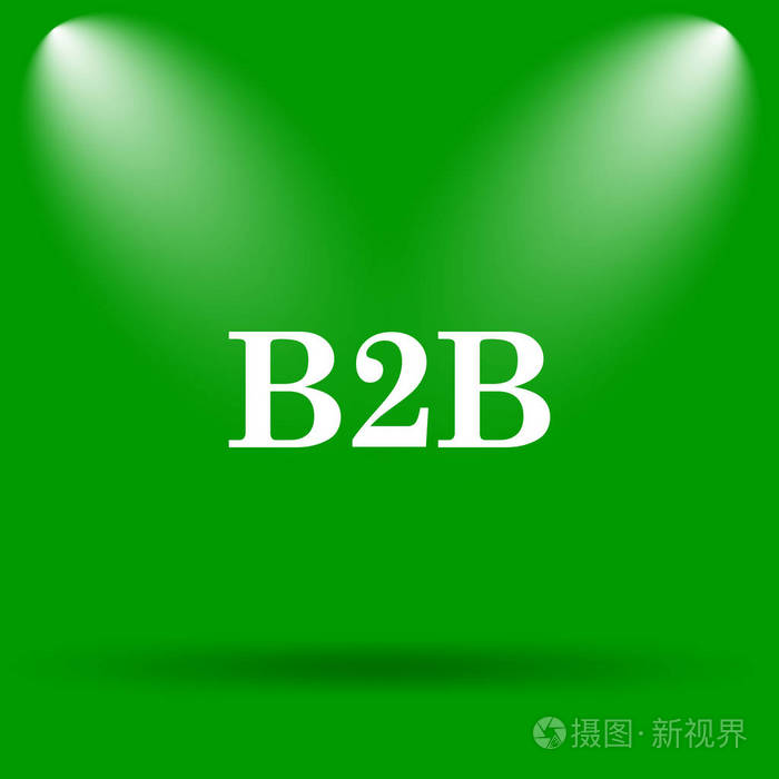 B2b 图标。绿色背景上的互联网按钮