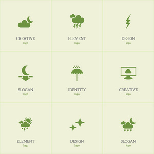 设置9个可编辑的气候图标。包括诸如月降电流冲击闪电等符号。可用于 web移动Ui 和图表设计