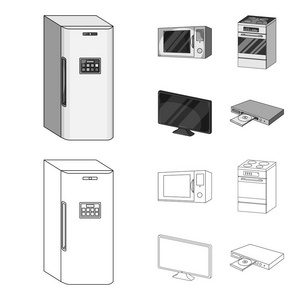 家电和设备概述, 单色图标在集合中进行设计。现代家电矢量符号股票 web 插图