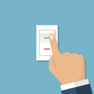 男人的手按下按钮开关照片