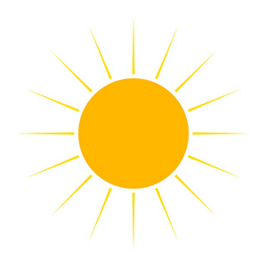 在平面设计中的黄色太阳图标。矢量图。象征着太阳，在白色背景上孤立