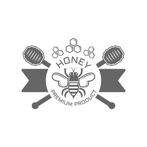 蜂蜜和蜜蜂孤立的矢量黑徽图片
