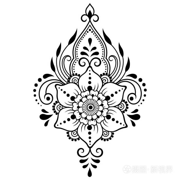 米哈迪花图案用于指甲画和纹身东方风情的装饰印第安风格