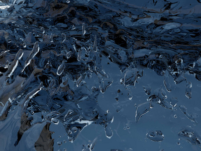 飞溅的蓝色波光粼粼的纯净水。抽象的自然背景。3d 渲染插图