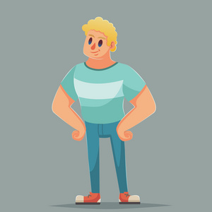 青少年力量强壮的男人男孩搞笑卡通矢量图照片