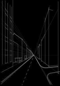 概念的建筑草图城市街道上黑色背景