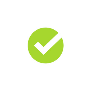 刻度图标矢量符号, 在白色背景上隔离的绿色标记, 选中的图标或正确的选项符号在圆形状, 选中标记或复选框象形文字剪贴画
