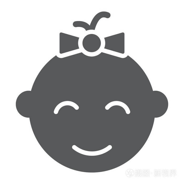 小女孩标志符号儿童和儿童脸符号矢量图形在白色背景上的实心图案