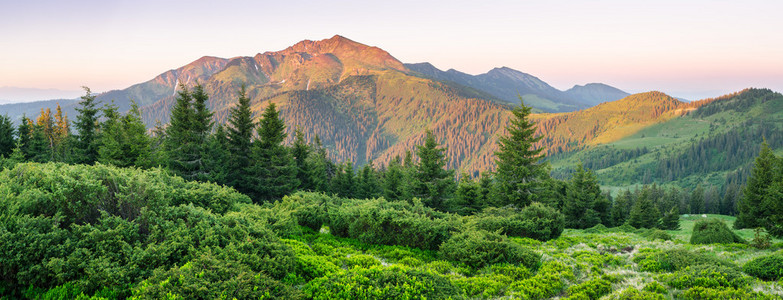 夏日风景于山里，有一个美丽的日出