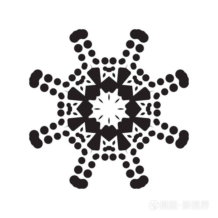 简单的雪花图标, 带有点和圆形元素, 在白色背景上被隔离。雪片元素为圣诞冬季设计和新年装饰。冰箱矢量符号或徽标