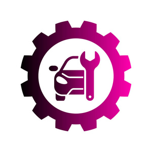 修理汽车标志, 剪影汽车, 齿轮和扳手, 标志徽章服务照片