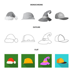 帽子和帽子图标的矢量插图。股票头饰和辅助向量图标的收集