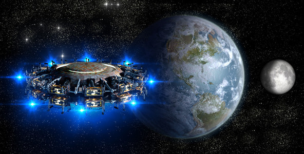 靠近地球的外星人母舰照片