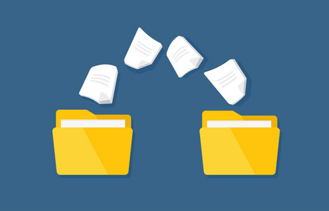 文件传输,矢量平面文件夹和纸面文件照片