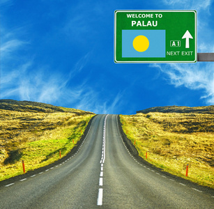 帕劳道路标志反对清澈的天空
