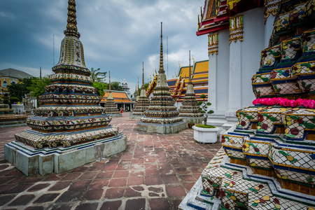 历史性的扫管笏卧佛寺佛教寺庙，在曼谷，泰国