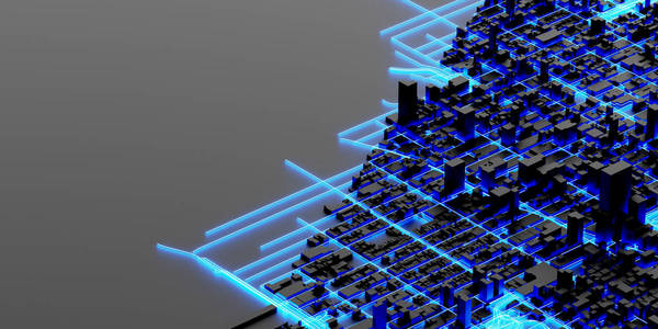 技术特大城市城市和未来技术概念, 原始3d 渲染